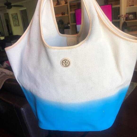 **SOLD**Tory Burch Summer Slouchy Hobo Natural / Juniper Berry Multi-Color Tote - Picture 14 of 14